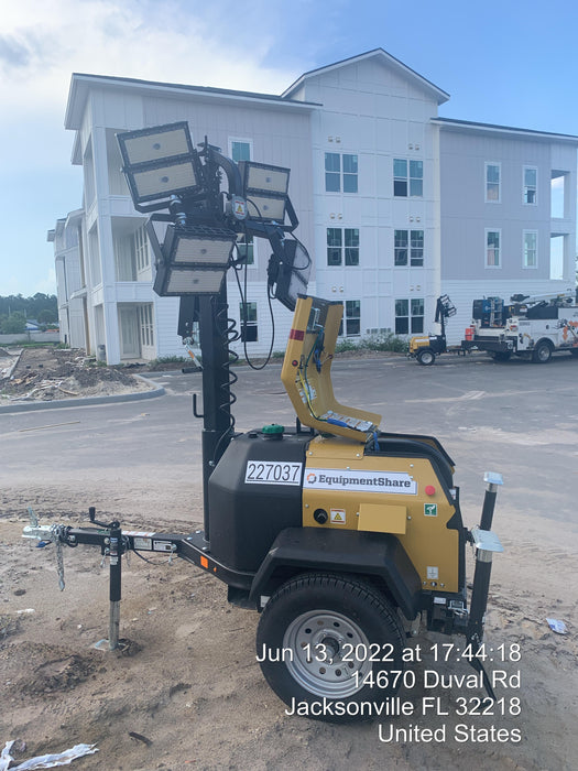 2022 Allmand NLV3GR (4) LED Light Fixture 350W, 23' Vertical Mast, 3kW Prime, Towable, Deep Sea L401, Leveling Jacks, Yanmar T4F 5.8hp