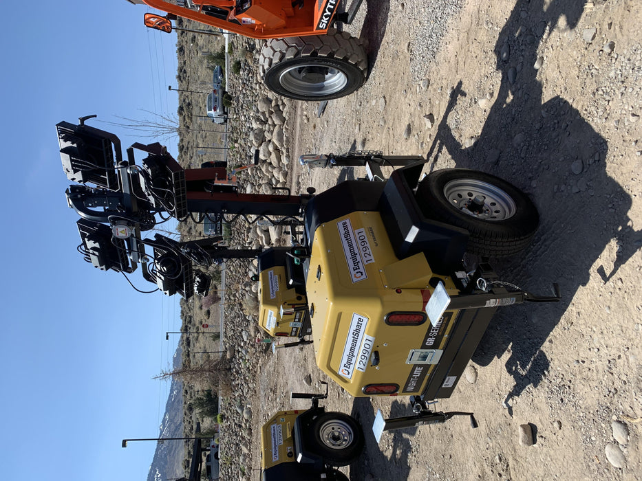 2021 Allmand NLV3GR (4) LED Light Fixture 350W, 23' Vertical Mast, 3kW Prime, Towable, Deep Sea L401, Leveling Jacks, Yanmar T4F 5.8hp