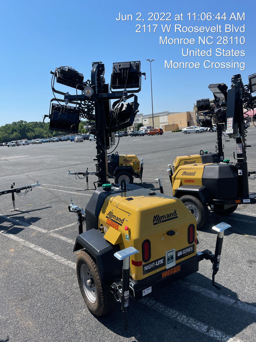 2022 Allmand NLV3GR (4) LED Light Fixture 350W, 23' Vertical Mast, 3kW Prime, Towable, Deep Sea L401, Leveling Jacks, Yanmar T4F 5.8hp