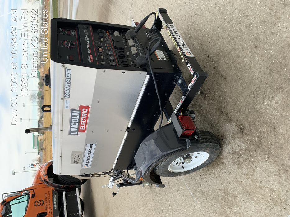 2019 Lincoln Electric Vantage 322 Ready-Pak 3, Two Wheel Trailer, Fender and Light Kit, Cable Rack