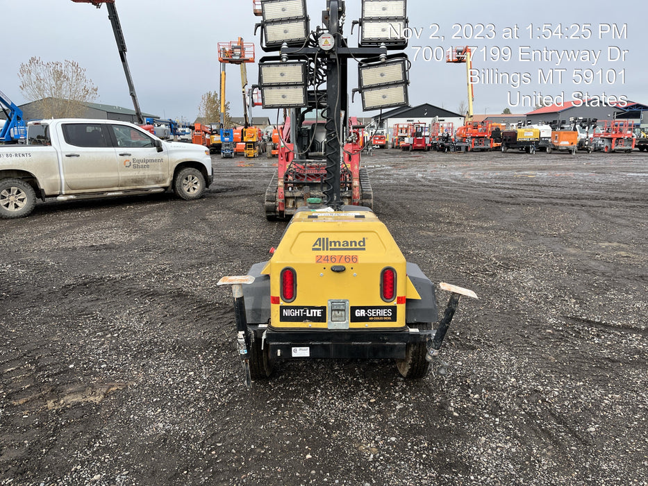 2022 Allmand NLV3GR (4) LED Light Fixture 350W, 23' Vertical Mast, 3kW Prime, Towable, ES Decals, T3