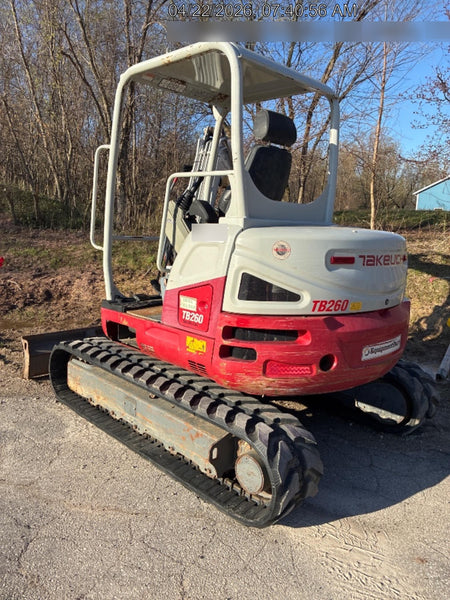 2019 Takeuchi TB260 Takeuchi TB260 Canopy w/Rubber Tracks, Auxiliary Hydraulics, Standard Blade, Manual QC, 12 / 18 / 24" Buckets, Hydraulic Thumb Installed