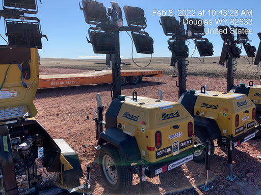 2022 Allmand NLV3GR (4) LED Light Fixture 350W, 23' Vertical Mast, 3kW Prime, Towable, Deep Sea L401, Leveling Jacks, Yanmar T4F 5.8hp