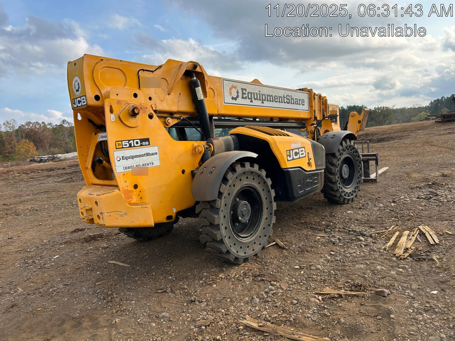 2018 JCB 510-56 JCB 510-56 Telehandler 74 HP w/CAB/HVAC, Beacon, Worklights, Aux Hydraulics, Solid Tires, 60" Carriage/Forks