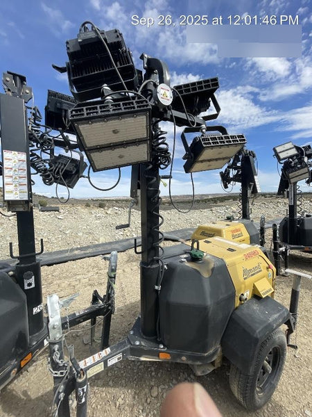 2022 Allmand NLV3GR (4) LED Light Fixture 350W, 23' Vertical Mast, 3kW Prime, Towable, ES Decals, T3