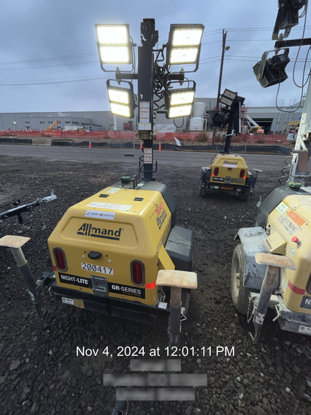 2022 Allmand NLV3GR (4) LED Light Fixture 350W, 23' Vertical Mast, 3kW Prime, Towable, Deep Sea L401, Leveling Jacks, Yanmar T4F 5.8hp
