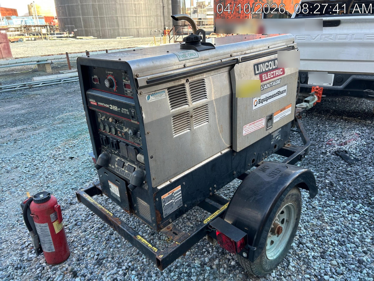 2019 Lincoln Electric Vantage 322 Welder Ready-Pak 3, Two wheel trailer, Fender and Light kit, Cable Rack