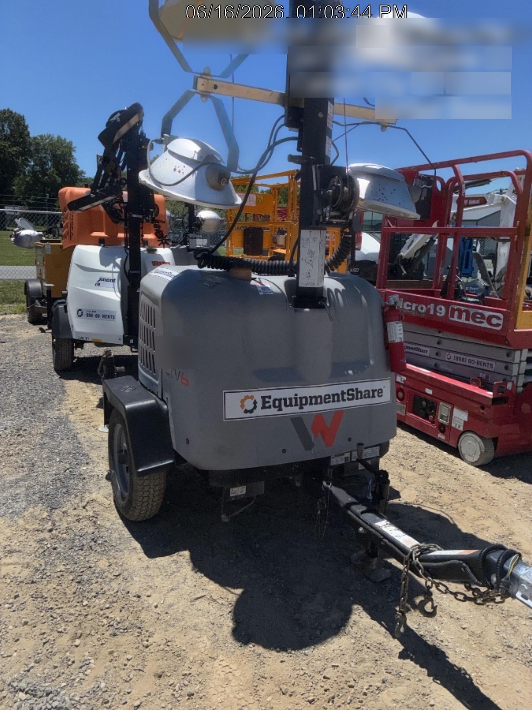 2019 Wacker Neuson LTV6L-MH Mobile Light Tower w/Fuel Level Sensor Installed