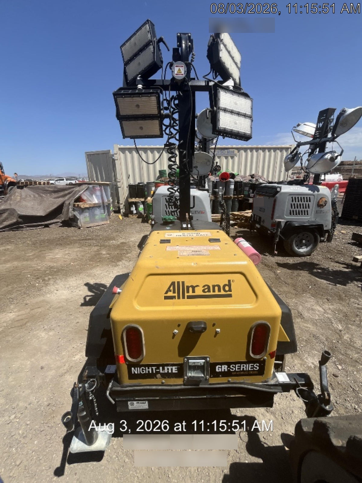 2022 Allmand NLV3GR (4) LED Light Fixture 350W, 23' Vertical Mast, 3kW Prime, Towable, Deep Sea L401, Leveling Jacks, Yanmar T4F 5.8hp