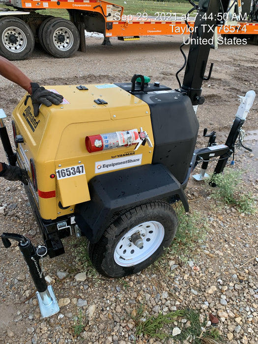 2021 Allmand NLV3GR (4) LED Light Fixture 350W, 23' Vertical Mast, 3kW Prime, Towable, Deep Sea L401, Leveling Jacks, Yanmar T4F 5.8hp