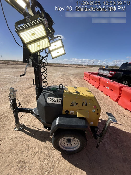 2022 Allmand NLV3GR (4) LED Light Fixture 350W, 23' Vertical Mast, 3kW Prime, Towable, Deep Sea L401, Leveling Jacks, Yanmar T4F 5.8hp