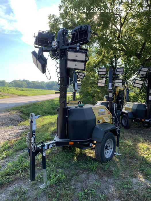 2022 Allmand NLV3GR (4) LED Light Fixture 350W, 23' Vertical Mast, 3kW Prime, Towable, Deep Sea L401, Leveling Jacks, Yanmar T4F 5.8hp