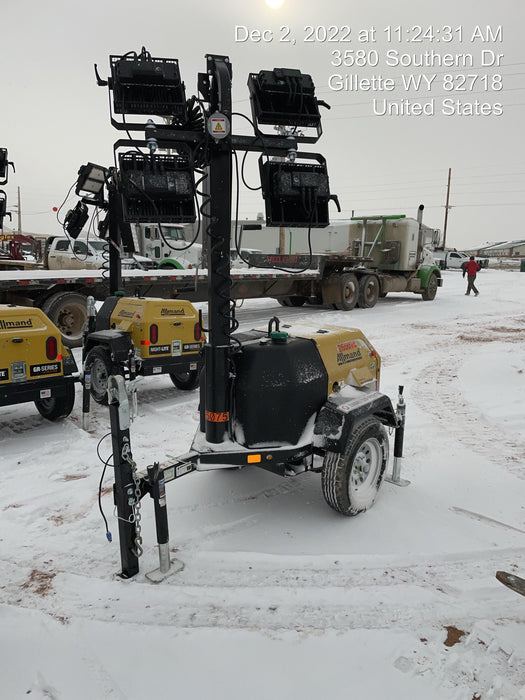 2022 Allmand NLV3GR (4) LED Light Fixture 350W, 23' Vertical Mast, 3kW Prime, Towable, ES Decals, T3