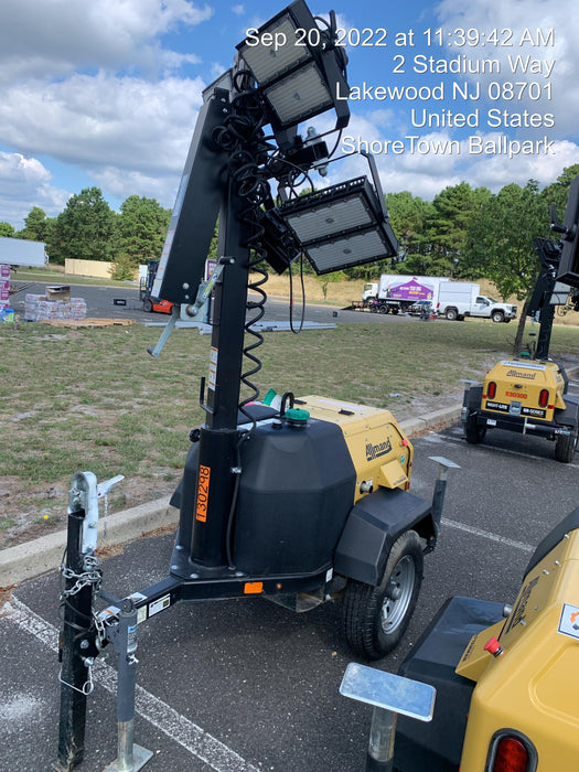 2021 Allmand NLV3GR (4) LED Light Fixture 350W, 23' Vertical Mast, 3kW Prime, Towable, Deep Sea L401, Leveling Jacks, Yanmar T4F 5.8hp