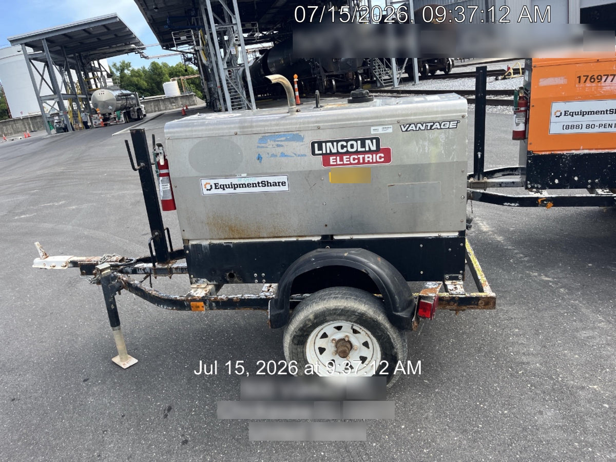 2019 Lincoln Electric Vantage 322 Welder Ready-Pak 3, Two wheel trailer, Fender and Light kit, Cable Rack