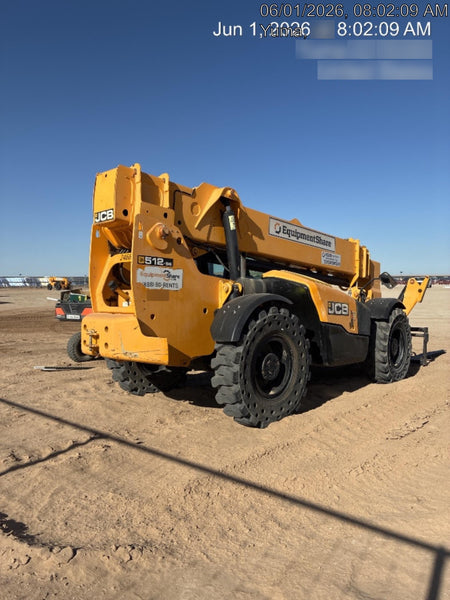 2019 JCB 512-56 74 HP w/CAB/HVAC, Beacon, Aux Hydraulics, Worklights, Solid Tires w/60" Carriage/Forks