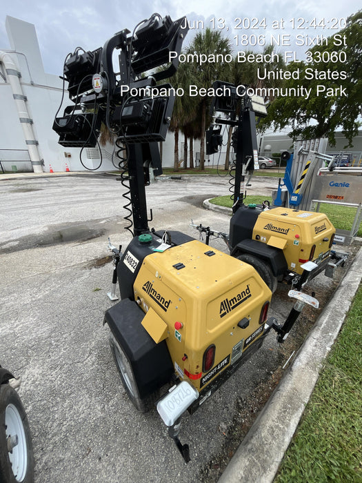 2022 Allmand NLV3GR (4) LED Light Fixture 350W, 23' Vertical Mast, 3kW Prime, Towable, Deep Sea L401, Leveling Jacks, Yanmar T4F 5.8hp