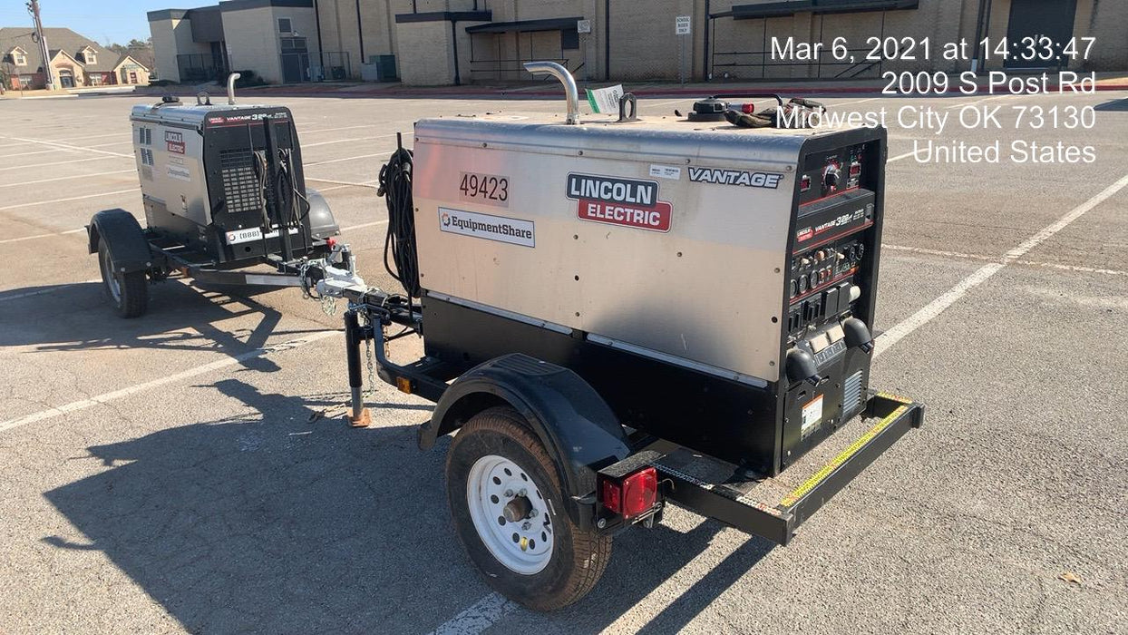 2019 Lincoln Electric Vantage 322 Ready-Pak 3, Two Wheel Trailer, Fender and Light Kit, Cable Rack