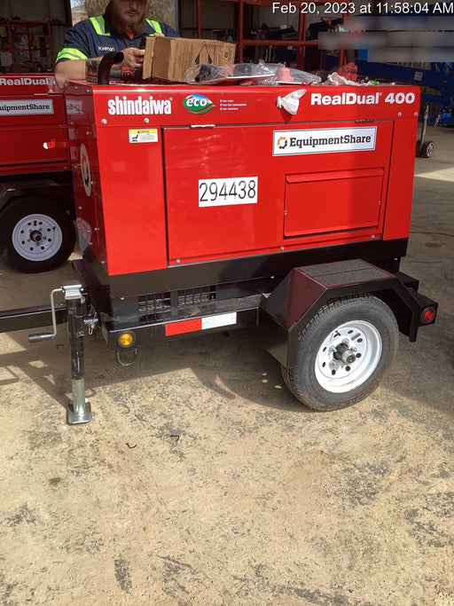 2023 Shindaiwa DGW400MDL Kubota D902 Engine, 23 HP, Dual Op Welder, Wire, Arc, Droop Stick, Tig, and CC Stick Functionality, Simulphase, 3 Phase and 1 Phase Gen Output, Single Axle NB Trlr, Slr Trckl Chrg 12V 12W, Fire Ext