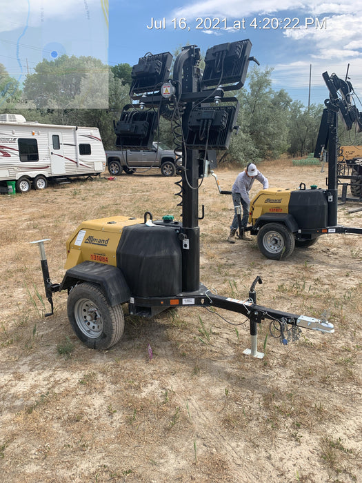 2021 Allmand NLV3GR (4) LED Light Fixture 350W, 23' Vertical Mast, 3kW Prime, Towable, Deep Sea L401, Leveling Jacks, Yanmar T4F 5.8hp