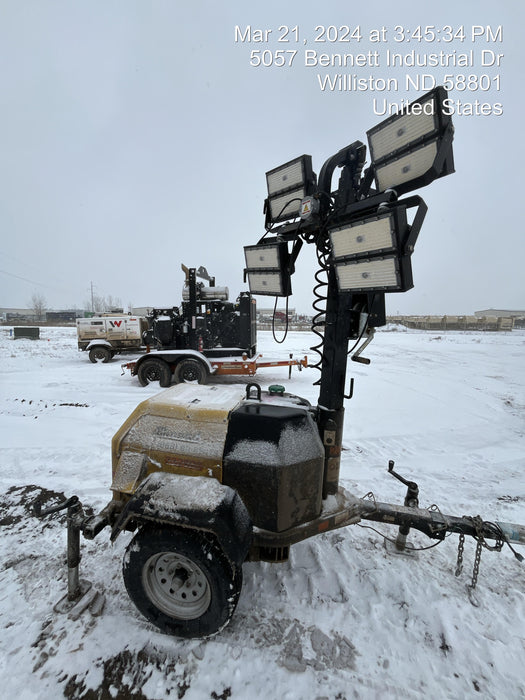 2022 Allmand NLV3GR (4) LED Light Fixture 350W, 23' Vertical Mast, 3kW Prime, Towable, Deep Sea L401, Leveling Jacks, Yanmar T4F 5.8hp