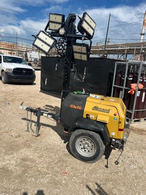 Allmand NLV3GR (4) LED Light Fixture 350W, 23' Vertical Mast, 3kW Prime, Towable, Deep Sea L401, Leveling Jacks, Yanmar T4F 5.8hp