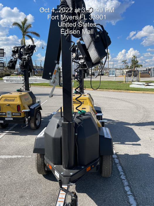 2022 Allmand NLV3GR (4) LED Light Fixture 350W, 23' Vertical Mast, 3kW Prime, Towable, ES Decals, T3