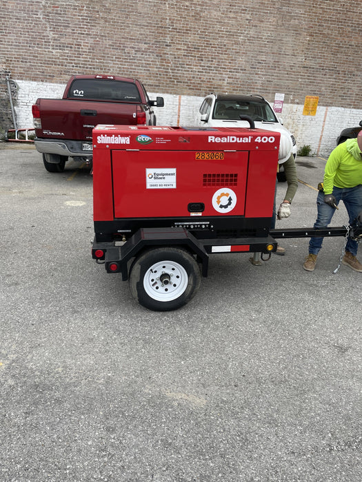 2022 Shindaiwa DGW400MDL Kubota D902 Engine, 23 HP, Dual Op Welder, Wire, Arc, Droop Stick, Tig, and CC Stick Functionality, Simulphase, 3 Phase and 1 Phase Gen Output, Single Axle NB Trlr, Slr Trckl Chrg 12V 12W, Fire Ext