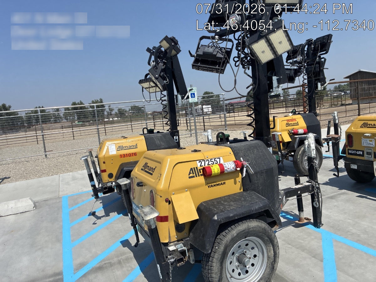 2022 Allmand NLV3GR (4) LED Light Fixture 350W, 23' Vertical Mast, 3kW Prime, Towable, Deep Sea L401, Leveling Jacks, Yanmar T4F 5.8hp