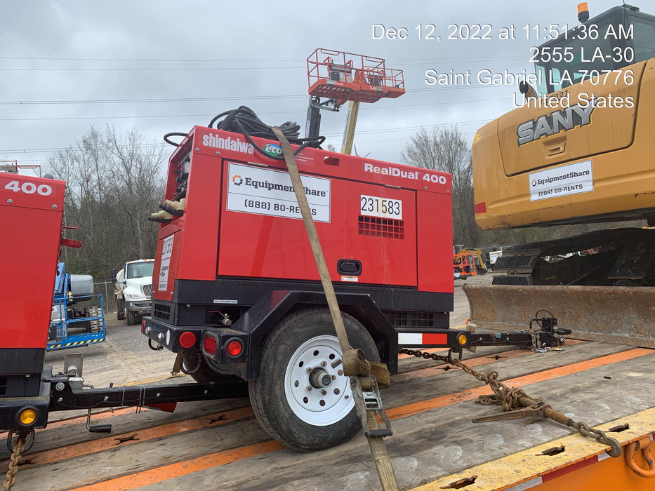 2022 Shindaiwa DGW400MDL Kubota D902 Engine, 23 HP, Dual Op Welder, Wire, Arc, Droop Stick, Tig, and CC Stick Functionality, Simulphase, 3 Phase and 1 Phase Gen Output, Single Axle NB Trlr, Slr Trckl Chrg 12V 12W, Fire Ext