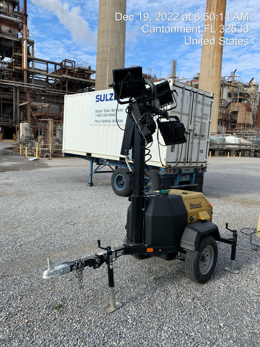 2022 Allmand NLV3GR (4) LED Light Fixture 350W, 23' Vertical Mast, 3kW Prime, Towable, Deep Sea L401, Leveling Jacks, Yanmar T4F 5.8hp