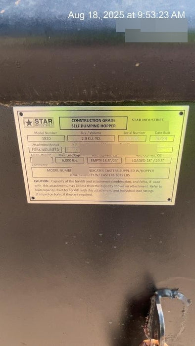 2024 STAR INDUSTRIES M-1820 - Self-Dump Hopper