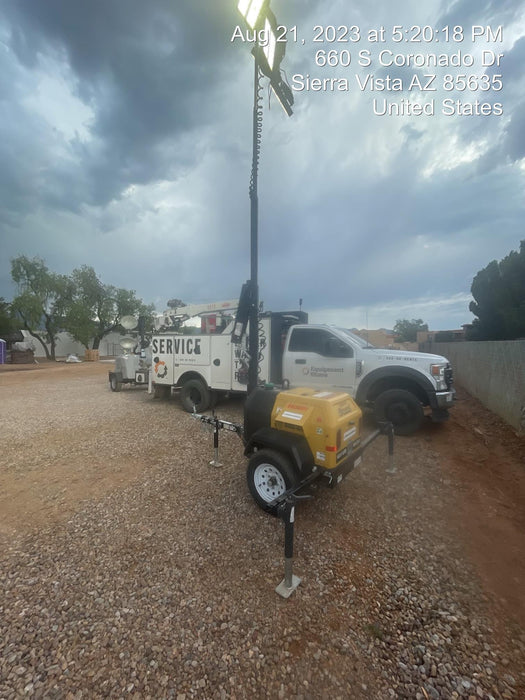 2021 Allmand NLV3GR (4) LED Light Fixture 350W, 23' Vertical Mast, 3kW Prime, Towable, Deep Sea L401, Leveling Jacks, Yanmar T4F 5.8hp