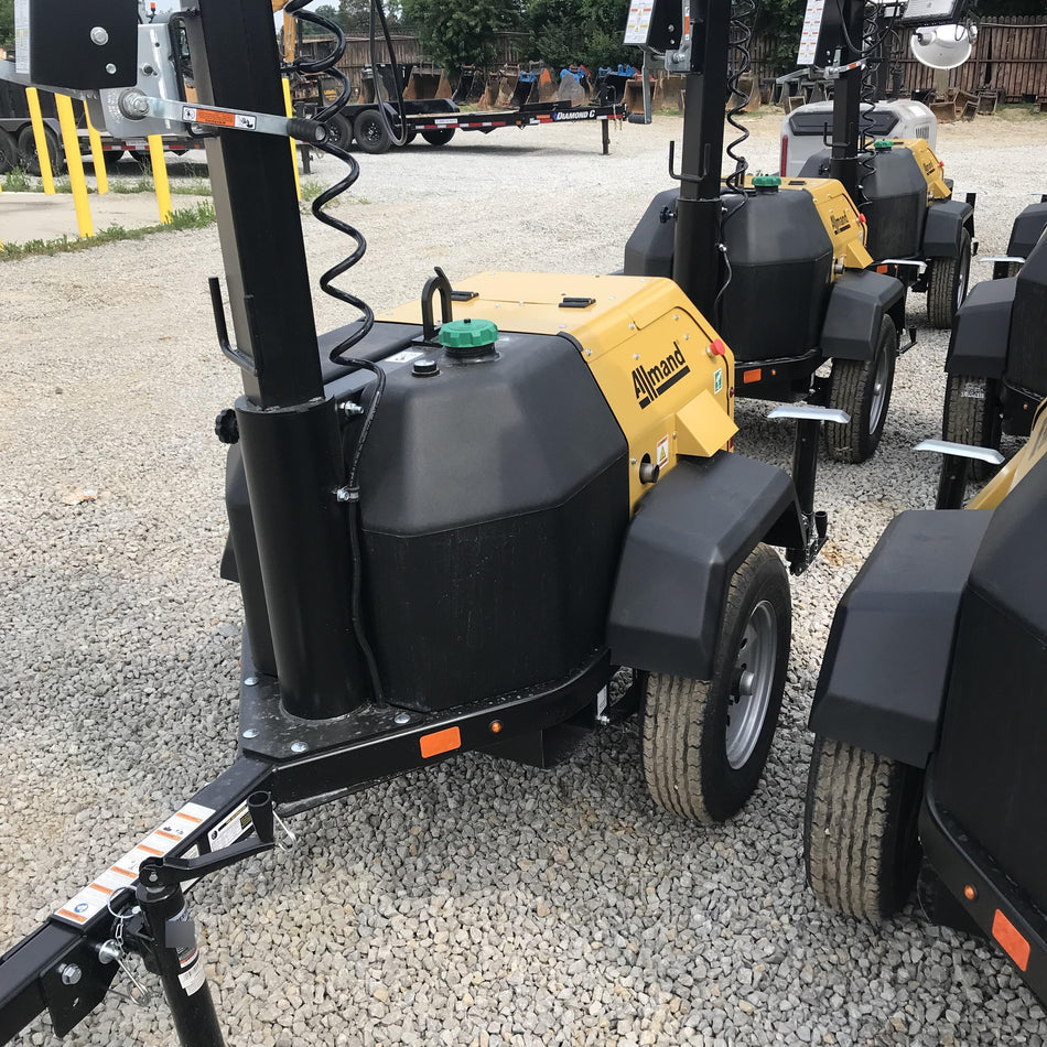 2022 Allmand NLV3GR (4) LED Light Fixture 350W, 23' Vertical Mast, 3kW Prime, Towable, Deep Sea L401, Leveling Jacks, Yanmar T4F 5.8hp