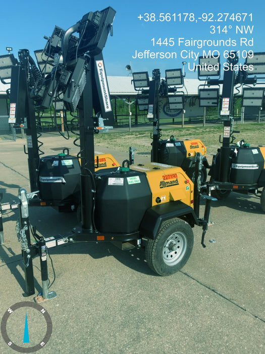 2022 Allmand NLV3GR (4) LED Light Fixture 350W, 23' Vertical Mast, 3kW Prime, Towable, Deep Sea L401, Leveling Jacks, Yanmar T4F 5.8hp