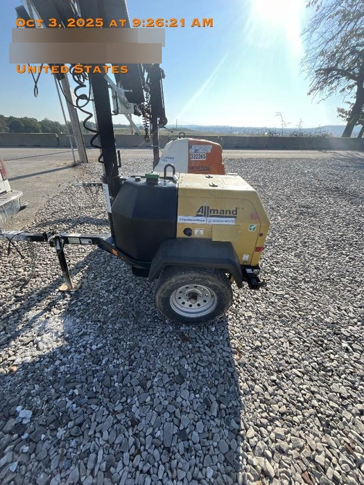 2022 Allmand NLV3GR (4) LED Light Fixture 350W, 23' Vertical Mast, 3kW Prime, Towable, Deep Sea L401, Leveling Jacks, Yanmar T4F 5.8hp