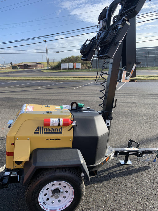 Allmand NLV3GR (4) LED Light Fixture 350W, 23' Vertical Mast, 3kW Prime, Towable, Deep Sea L401, Leveling Jacks, Yanmar T4F 5.8hp