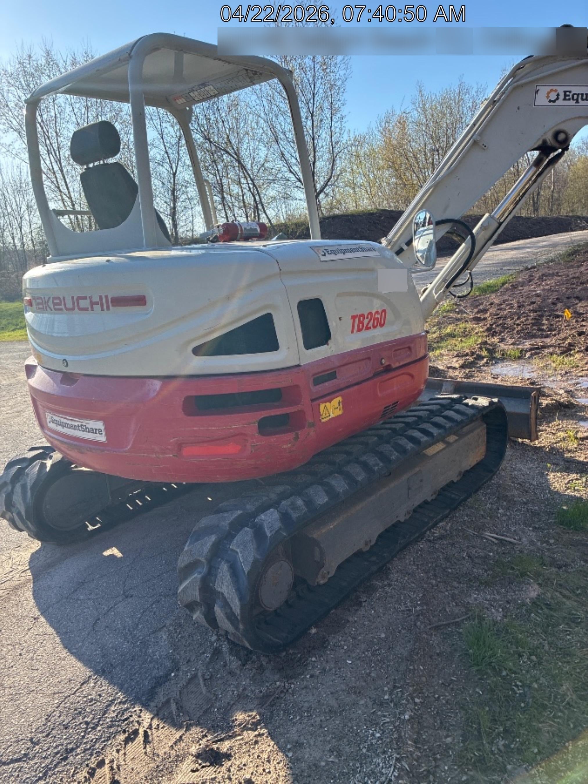2019 Takeuchi TB260 Takeuchi TB260 Canopy w/Rubber Tracks, Auxiliary Hydraulics, Standard Blade, Manual QC, 12 / 18 / 24" Buckets, Hydraulic Thumb Installed
