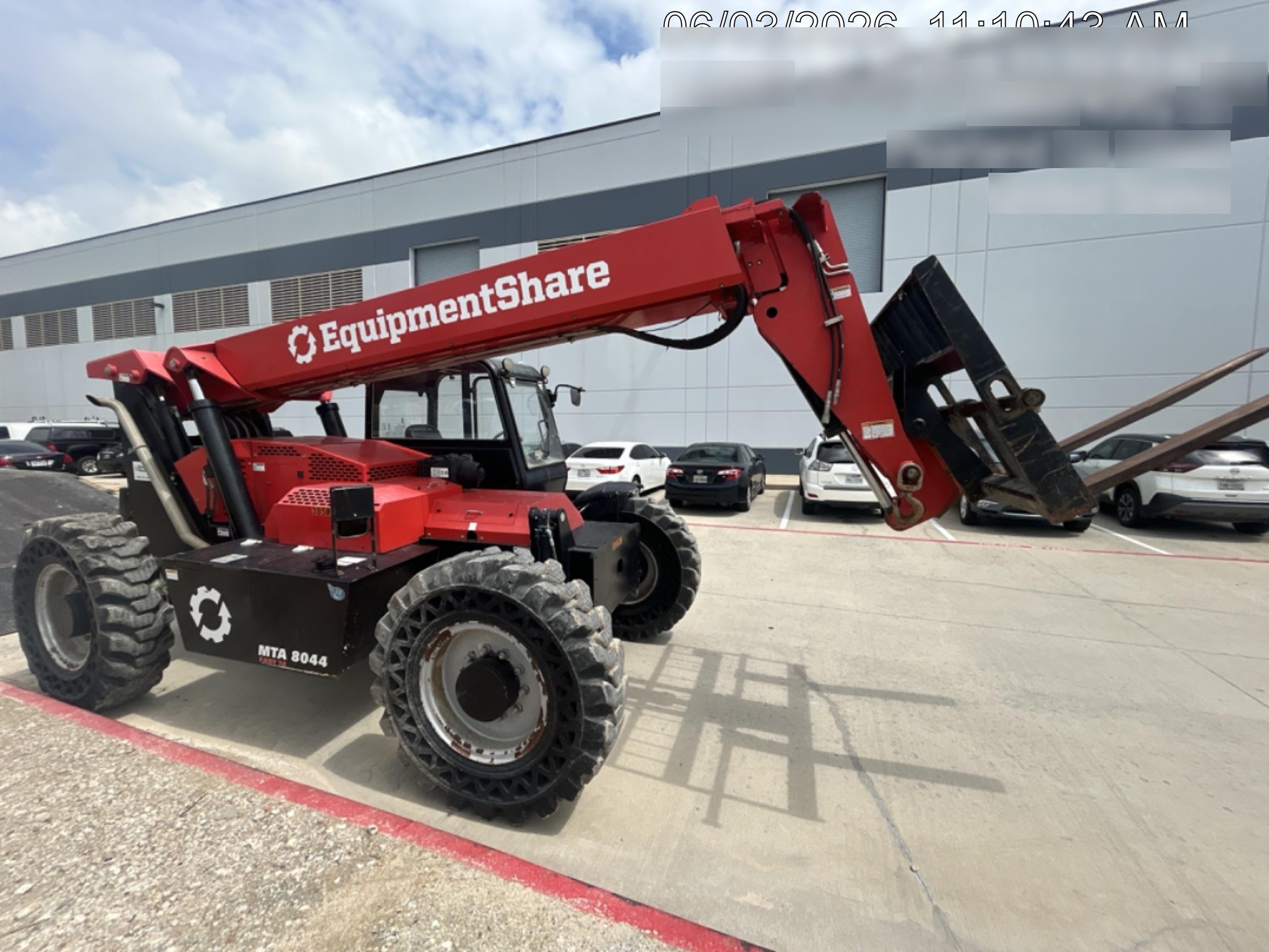 2019 Manitou MTA8044 74hp T4F, Cab/Heat/Air, Cab and Boom LED work lights, Auxiliary Hydraulics, Solid Tires, Amber strobe, Lift Hook 66" Carriage, 60" Forks