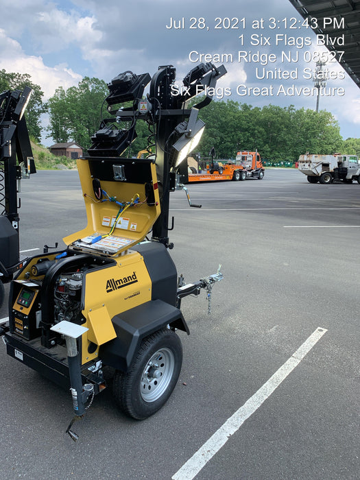 2021 Allmand NLV3GR (4) LED Light Fixture 350W, 23' Vertical Mast, 3kW Prime, Towable, Deep Sea L401, Leveling Jacks, Yanmar T4F 5.8hp