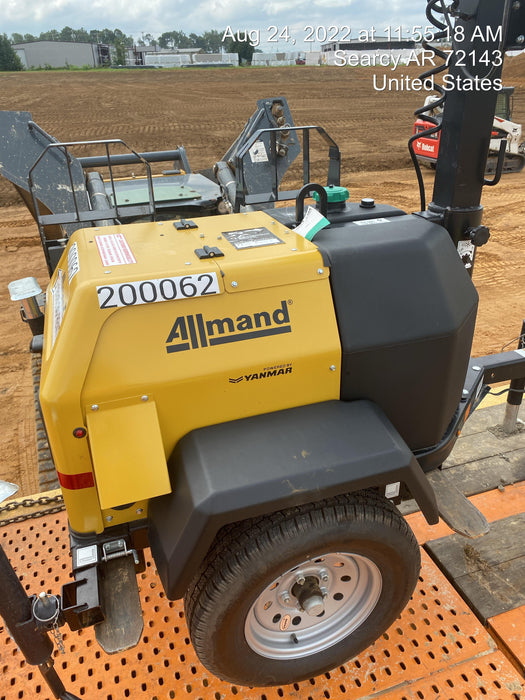 2022 Allmand NLV3GR (4) LED Light Fixture 350W, 23' Vertical Mast, 3kW Prime, Towable, Deep Sea L401, Leveling Jacks, Yanmar T4F 5.8hp