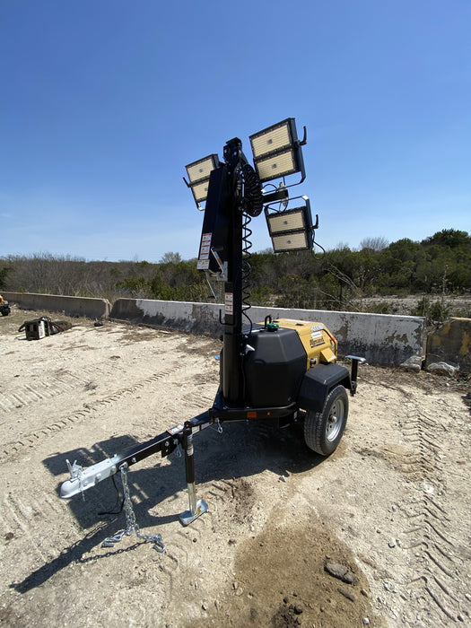 2022 Allmand NLV3GR (4) LED Light Fixture 350W, 23' Vertical Mast, 3kW Prime, Towable, Deep Sea L401, Leveling Jacks, Yanmar T4F 5.8hp