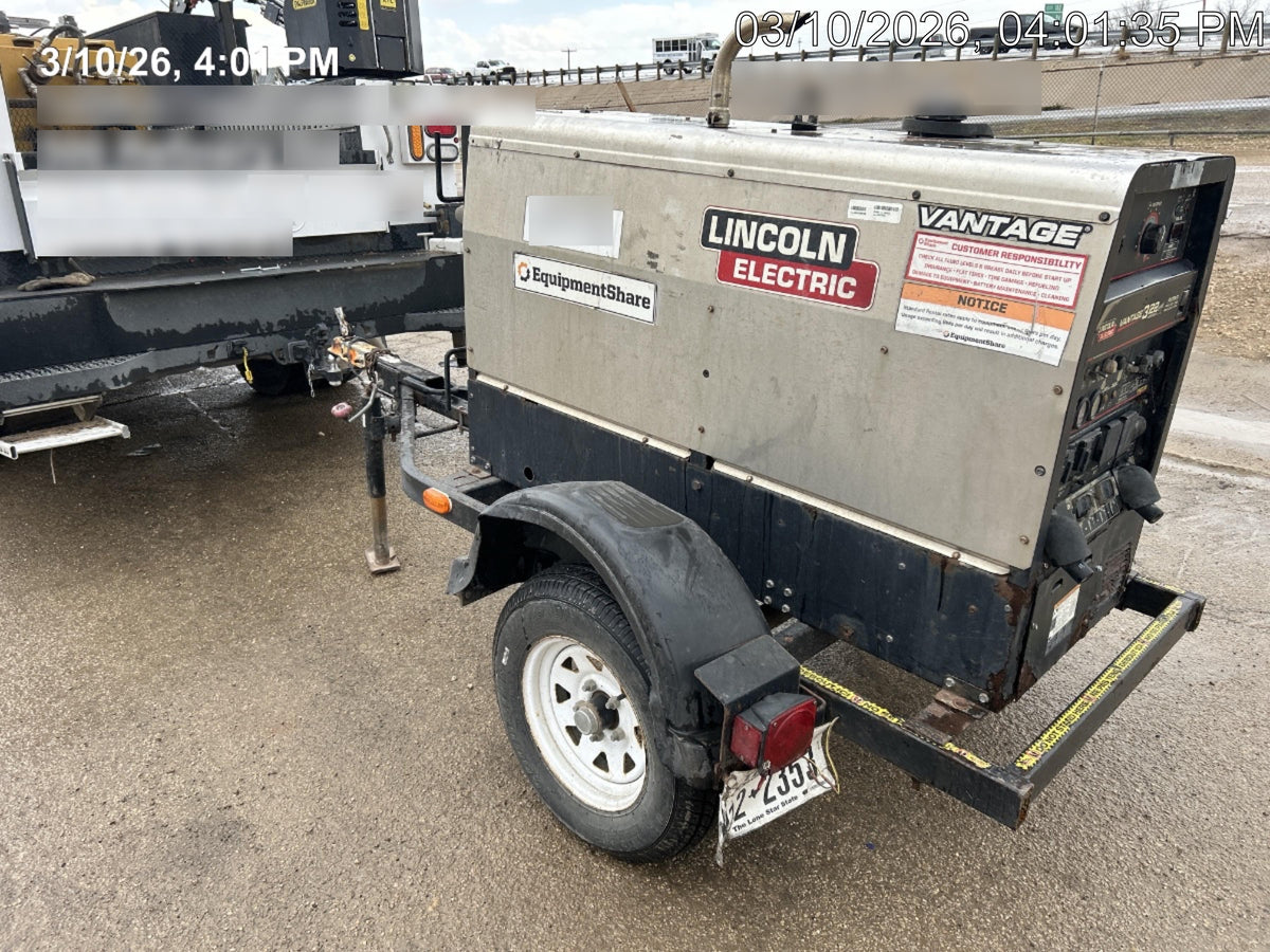 2019 Lincoln Electric Vantage 322 Ready-Pak 3, Two Wheel Trailer, Fender and Light Kit, Cable Rack