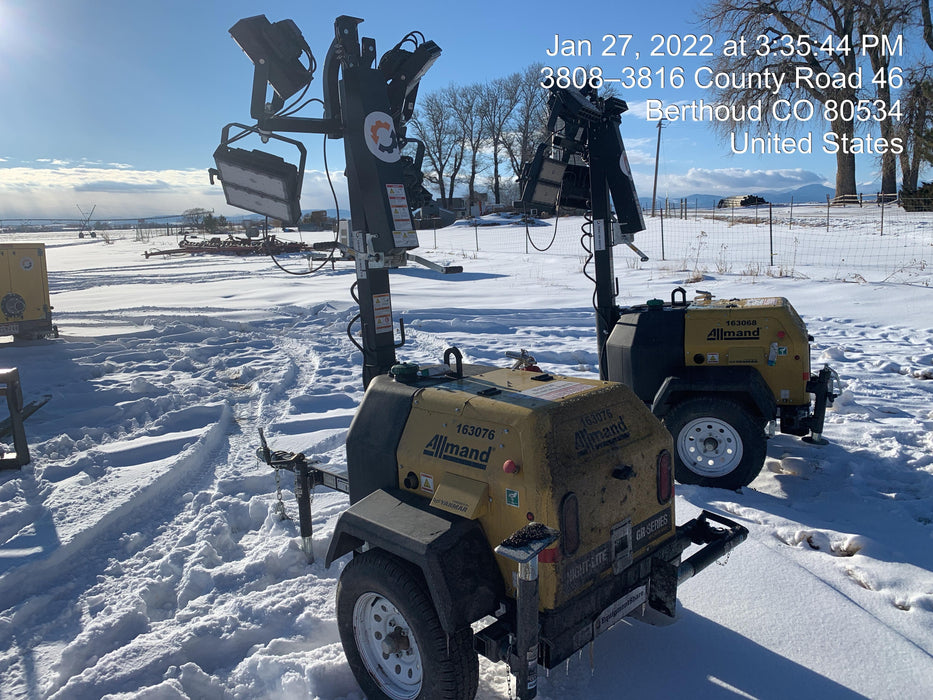 2021 Allmand NLV3GR (4) LED Light Fixture 350W, 23' Vertical Mast, 3kW Prime, Towable, Deep Sea L401, Leveling Jacks, Yanmar T4F 5.8hp