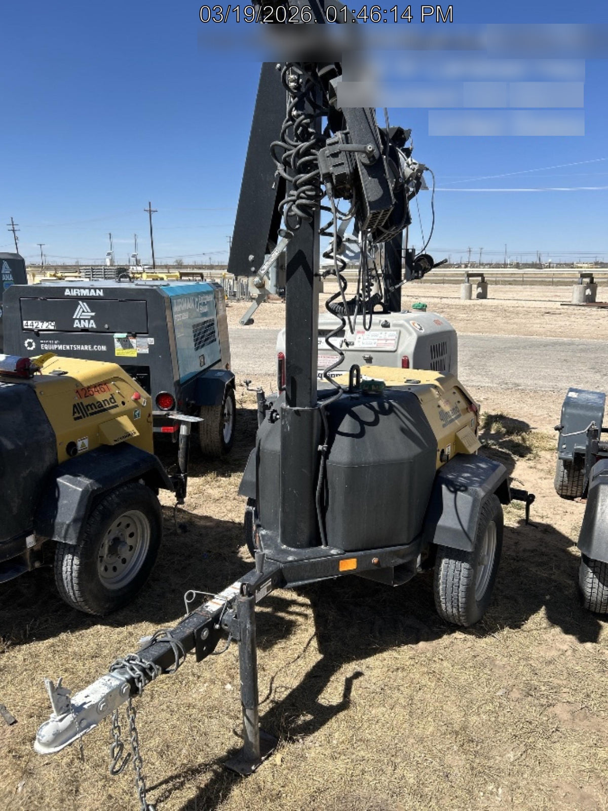 2022 Allmand NLV3GR (4) LED Light Fixture 350W, 23' Vertical Mast, 3kW Prime, Towable, Deep Sea L401, Leveling Jacks, Yanmar T4F 5.8hp