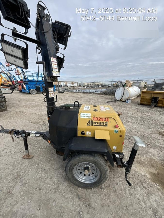 2022 Allmand NLV3GR (4) LED Light Fixture 350W, 23' Vertical Mast, 3kW Prime, Towable, Deep Sea L401, Leveling Jacks, Yanmar T4F 5.8hp