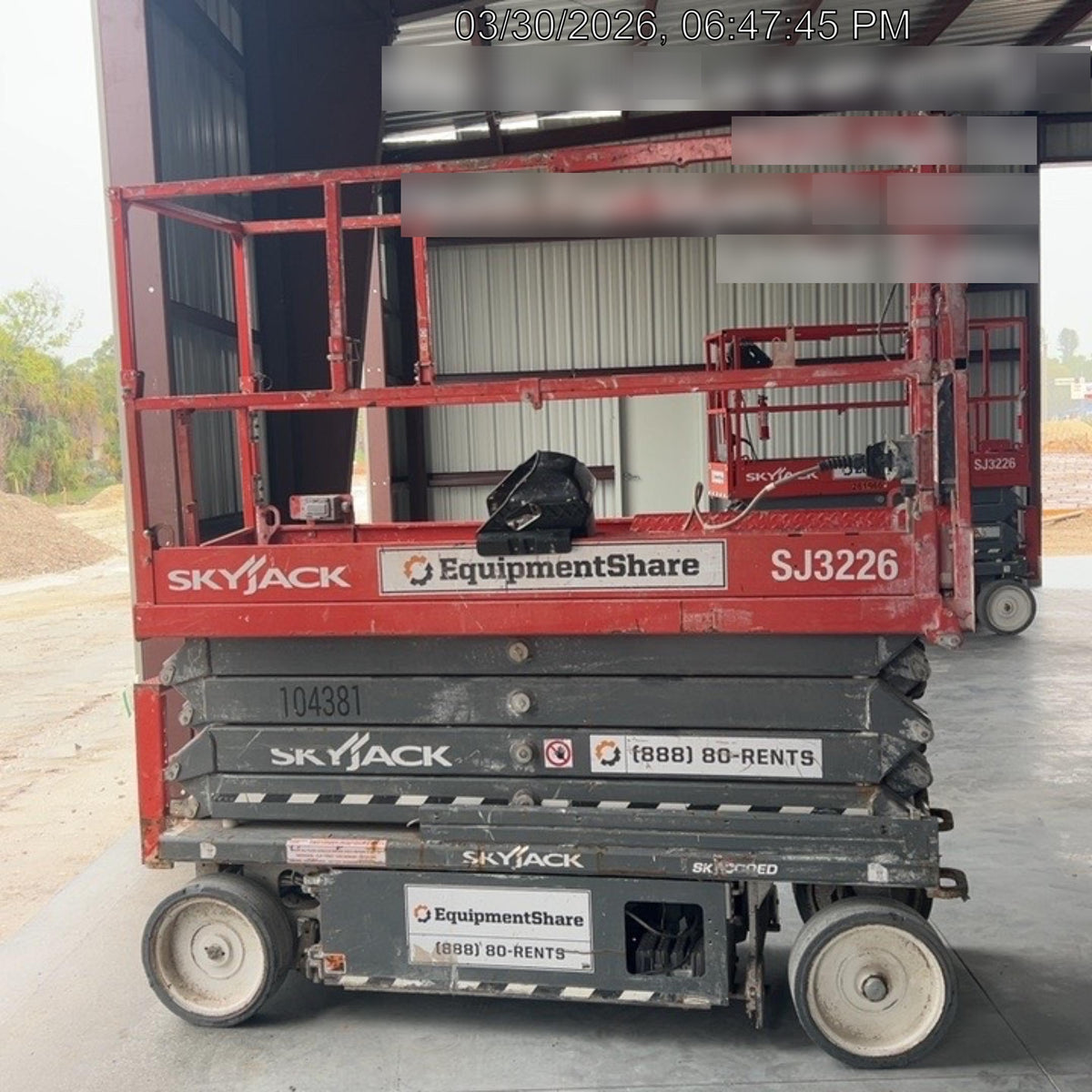 2020 Skyjack SJIII-3226 Solid NM Tires, Half height spring hinged entry gate, Dual Beacons