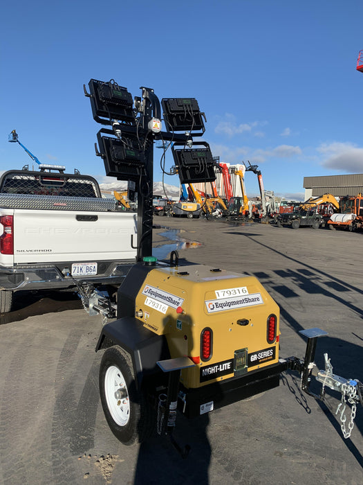 Allmand NLV3GR (4) LED Light Fixture 350W, 23' Vertical Mast, 3kW Prime, Towable, Deep Sea L401, Leveling Jacks, Yanmar T4F 5.8hp