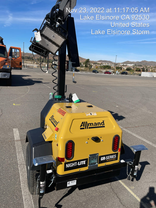 2022 Allmand NLV3GR (4) LED Light Fixture 350W, 23' Vertical Mast, 3kW Prime, Towable, ES Decals, T3