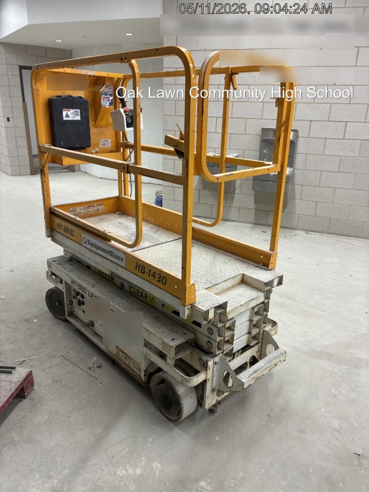 Custom Equipment HB-1430 <ul>
 <li>Hy-Brid Scissor Lift</li>
  <li>Platform capacity up to 670 lbs.</li>
  <li>Working height up to 20 ft</li>
  <li>Weighs under 1,700 lbs.</li>
  <li>Non-marking wheels </li>
</ul>